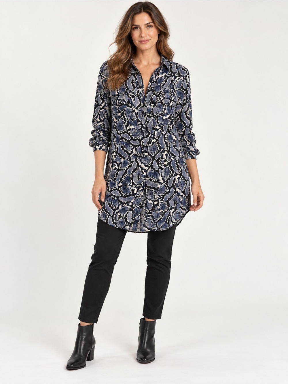 Banana Republic Snakeskin Print Button Front Tunic Shirt Navy Size 0